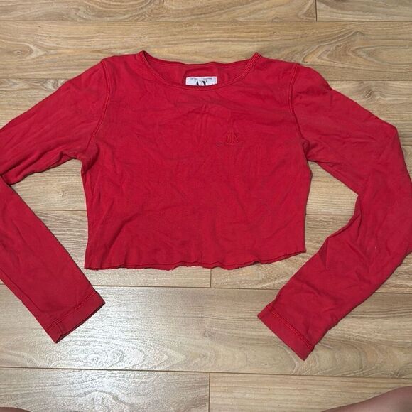 Armani exchange red long sleeve cropped top size small 100% cotton - Picture 1 of 5